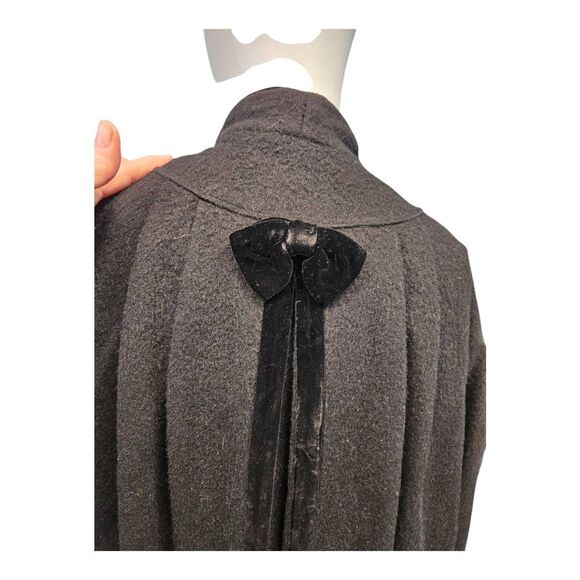 Black Wool Dress Coat Vintage 80's Womens Size Large Bow in Back - Picture 7 of 10